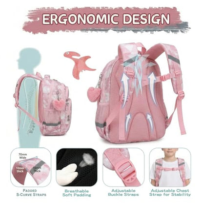 Cusangel Pink Girl School Backpack for Kids 6-12 ages, 16in Cute Bookbag Water Resistant, 7 Pockets, Adjustable Chest Strap, Reflective Strip, Large Bookbag For travel,Gifts,Summer Camps - color: Pink-17in