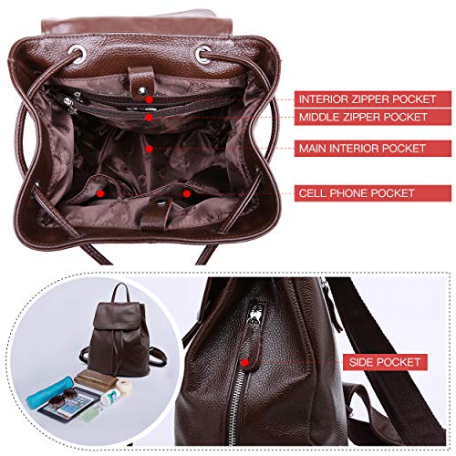 BOYATU Women’s Full-Grain Leather Backpack Purse, Minimal Structured Design, Work Commuter & City Travel, Compact Everyday Essentials, Fashion RFID Pocket Bag (Coffee Brown) - color: Coffee Brown