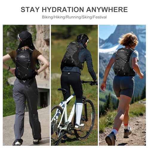 IX INOXTO Hydration Backpack, 18L Lightweight Hiking Backpack with 2L Water Bladder Daypack Women Men, Water Backpack Insulated Hydration Pack for Hiking, Running, Festival, Cycling - color: All Black