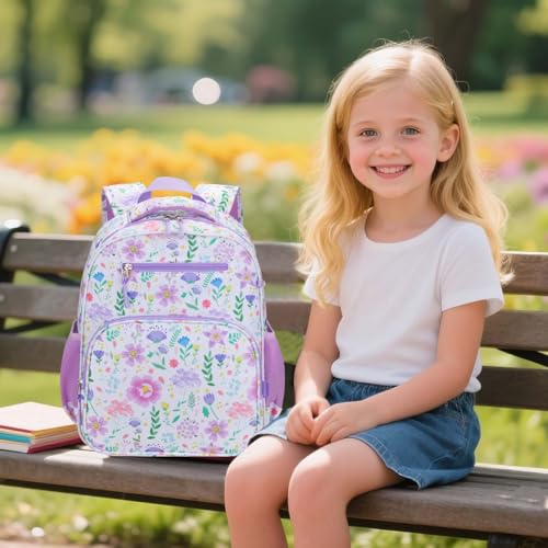 RHCPFOVR Kids Backpack for Girls - Girls Backpack 3-8 Ages Butterfly for Kids 15 Inch School Bookbag for Kindergarten Elementary School Bookbag for Girl 1st 2nd Grade - style: Purple Garden