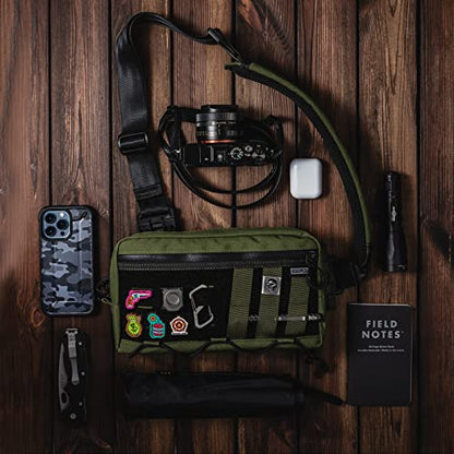 TACTICAL_GEEK Cache L3 EDC Sling Bag Chest, Lightweight Shoulder Daypack, 500D Nylon, Travel Hiking Concealed Carry,Crossbody Bag, Tactical Backpack, Hiking Ambidextrous Strap Green - color: Green