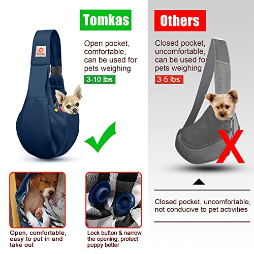 Tomkas Small Dog Sling Carrier - Zipper Pocket & Adjustable Strap - for 3-10 lbs Pets(Dark Blue) - color: Darkblue