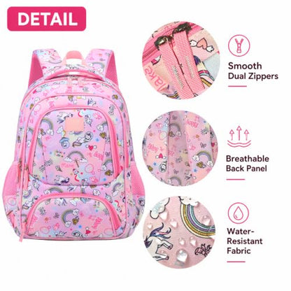 MYGOO Girls School Backpack Doubleday Unicon Pink Bookbag for Elementary Middle School Ages 5-12, 17 inch Large Capacity 24L Kids Student Travel Bags - color: Doubleday Unicon Pink