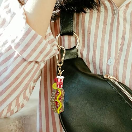 Madison Tyler Western Cowboy Boots Cherry Bow Bubble Tea Strawberry Cute Keychain | Bag Charms for Handbags Purse Charms - color: Hamburger