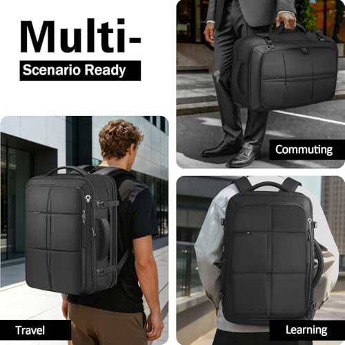 tazbuzo Travel Backpack For Men, Extra Large 50L Flight Approved Carry on Backpack, Expandable Waterproof Business Suitcase Daypack Big Bag Fits 18.4 Inch Laptop, Black - color: Black