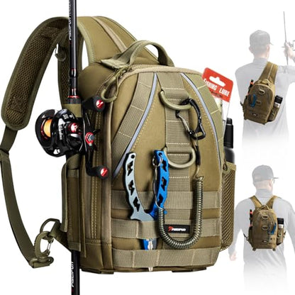 Piscifun Fishing Backpack with Rod Holder, Lightweight Sling Bag Storge Gear and Equipment - color: Khaki, size: Standard, style: Urban