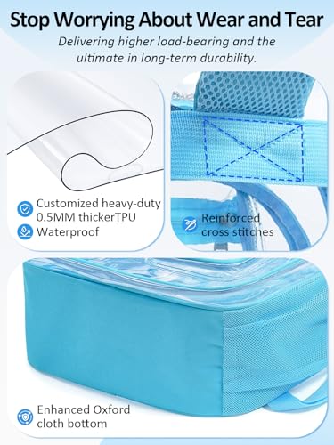 Double-Layer Clear Backpack Heavy Duty, 17 Inch Large Clear Bookbag, Transparent See Through Backpack For School, Work, College, Travel, Sport- Light Blue - color: 1# Light Blue, style: Pro Series (Double Layer)