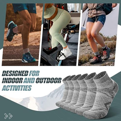 ANTSANG 6 Pairs Merino Wool Quarter Ankle Hiking Running Socks Compression Thermal Thick Cushion Socks for Women Men - color: Gray Series, size: Large