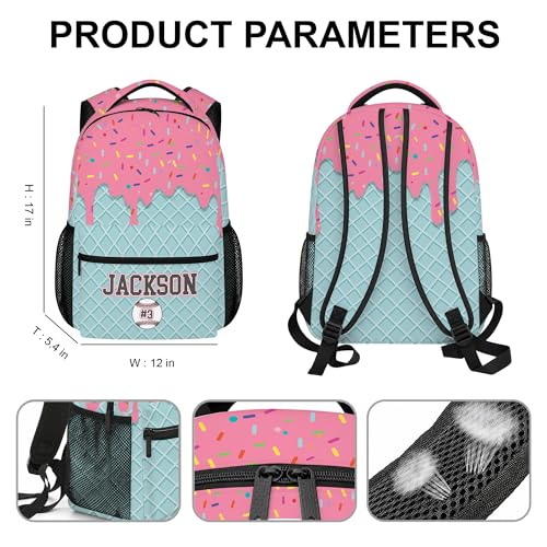 Personalized Baseball Drip Backpack, Blue Ice Cream Print Travel Bag, Multi Pocket Everyday Backpack (#9) - color: #9
