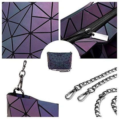 LOVEVOOK Geometric Luminous Purses and Handbags for Women Holographic Reflective Crossbody Bag Wallet - color: Handbag + Crossbody Bags + Wallet