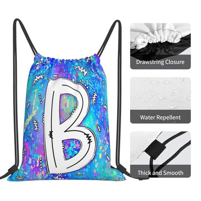 Drawstring Backpack Bag Sport Gym Sackpack Initial Blue Draw String Cinch Bags Bulk String Backpack Storage Bag for Women Men Letters B - color: Letters B