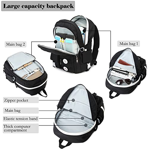 Makukke School Backpacks for Teen Girls - Laptop Backpacks 15.6 Inch College Cute Bookbag Anti Theft Women Casual Daypack,Black - color: Black