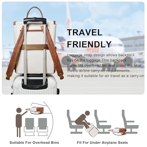 Leather Laptop Backpack for Women, Travel Backpack Purse Fits 15.6 Inch Laptop, Casual Daypack with Laptop Compartment for Men Teachers College Work Business Nurse Weekender, Black - color: 4-1 Beige