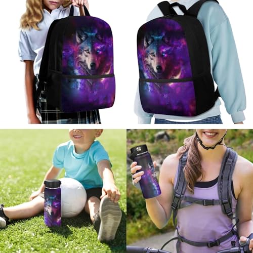 ZOUTAIRONG Galaxy Wolf School Bag Set and Durable Thermos Two Piece Backpack Set Mini Water Up and School Bags with 2 Side Pockets - color: Galaxy Wolf