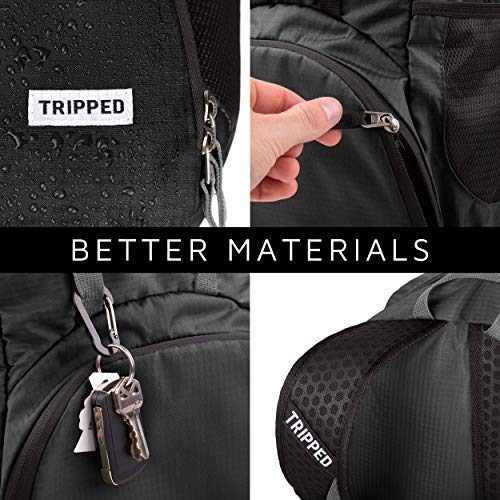 TRIPPED Travel Gear Traveling Backpack- Foldable collapsible lightweight backpack for travel (Black) 35 liters - color: Jet Black