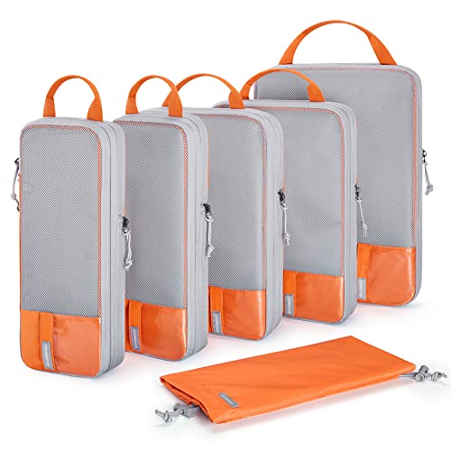 BAGSMART 6 Set /4 Set/2 Set Compression Packing Cubes for Travel, Lightweight Luggage Organizer Bags, Durable Space Saver Bags Travel Essentials - color: Sunset Orange, size: Set of 6