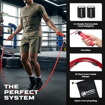 Weighted Jump Rope for Men & Women, 1LB Adjustable Heavy Speed Rope with Removable Handle Weights, Dual Cables for Cross Training, Boxing, Cardio & Home Workouts Durable Adult Fitness Jump Rope - Red