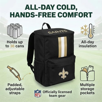 Cooler Backpack – Portable Soft Sided Ice Chest – Insulated Bag Holds 36 Cans - Football Gear – Show Your Team Spirit with Officially Licensed Fan Gear - style: New Orleans Saints