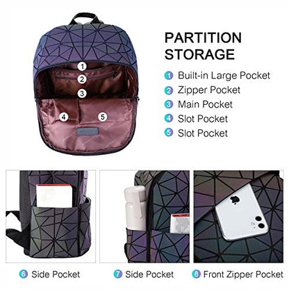 LOVEVOOK Geometric Luminous Purses and Handbags for Women Holographic Reflective Crossbody Bag Wallet - color: Mini Backpack