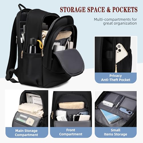 Travel Laptop Backpack for Women 15.6 Inch Computer Backpacks with USB Charging Hole Anti Theft Carry on Bag College Bookbag Large Black Back Pack for Work Business Traveling Commuter Daypack-Black - color: Black