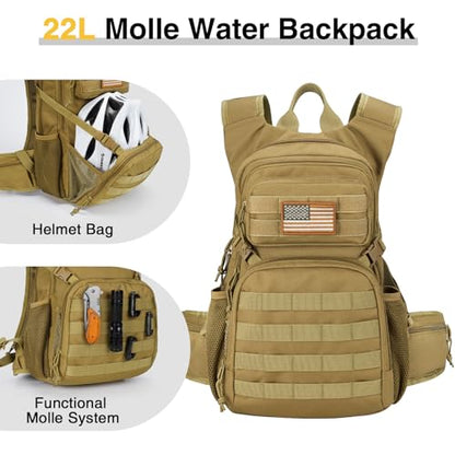 CVLIFE Tactical Hydration Hiking Water Backpack with 3L Water Bladder - color: Khaki