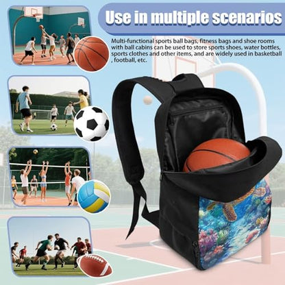 Basketball Backpack With Separate Ball Compartment And Shoes Fit Basketball Volleyball Football - color: Turtle