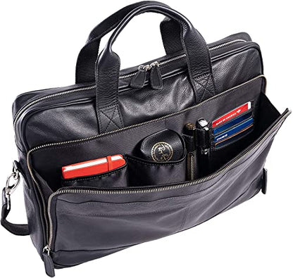 Leather briefcase 18 Inch Laptop Messenger Bags for Men and Women Best Office briefcase Satchel Bag (Black) - color: Black