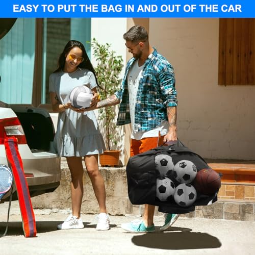 Soccer Ball Bag,Large Mesh Ball Bag Sports Equipment Net Bag With Drawstring Closure Shoulder Strap and Oversized Front Pocket Storage Basketball,Volleyball,Football Accessories