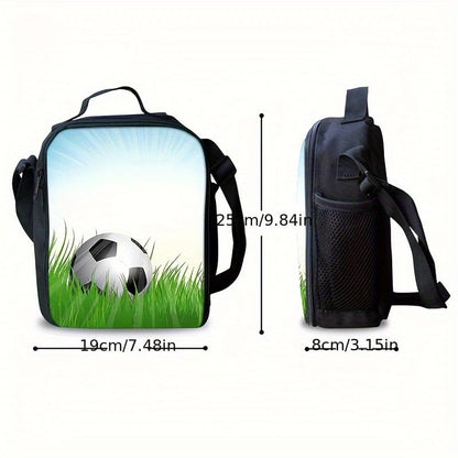 3PCS Soccer Backpack Set, 16" Lightweight Football Daypack, Soccer Ball Print Casual Laptop Backpack for Travel Camping Work (style-12) - color: Style-12