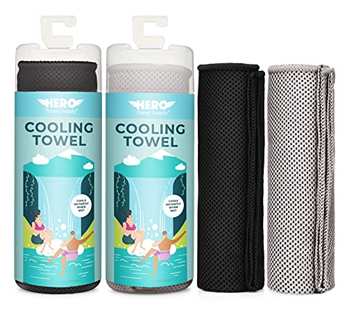 Hero Cooling Towel for Travel, Hiking, Sports, Yoga (2-Pack) Ultra Soft Microfiber 40" x 12" (Black/Grey) - color: Black/Grey