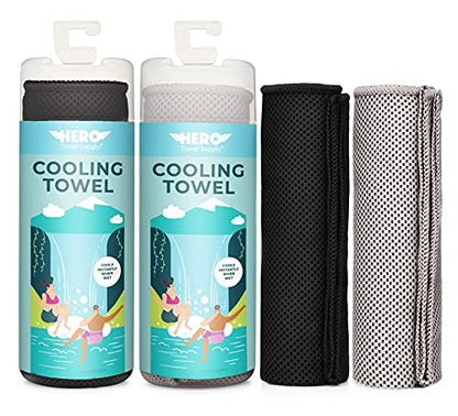 Hero Cooling Towel for Travel, Hiking, Sports, Yoga (2-Pack) Ultra Soft Microfiber 40" x 12" (Black/Grey) - color: Black/Grey