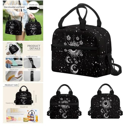 Goth Sun Moon Stars Backpack for Girls Kids Backpack with Lunch Box Water Bottle Bag and Soft Pencil Case 4Pcs Set 17" Bookbag with Large Front Pocket for School Sturdy Elementary School Bag - color: Gothic Sun Moon and Stars