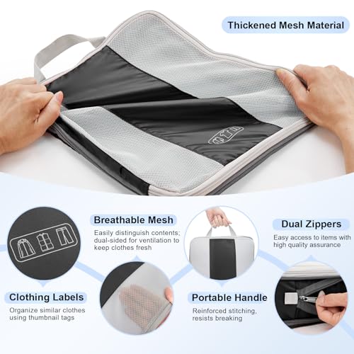 OlarHike 10 Set Compression Packing Cubes for Travel Essentials,Compressible Expandable Space Saver Bags for Organizing Clothes,Luggage Suitcase Garment Bags with Over 1000 pcs Mesh Holes(Black) - color: Black