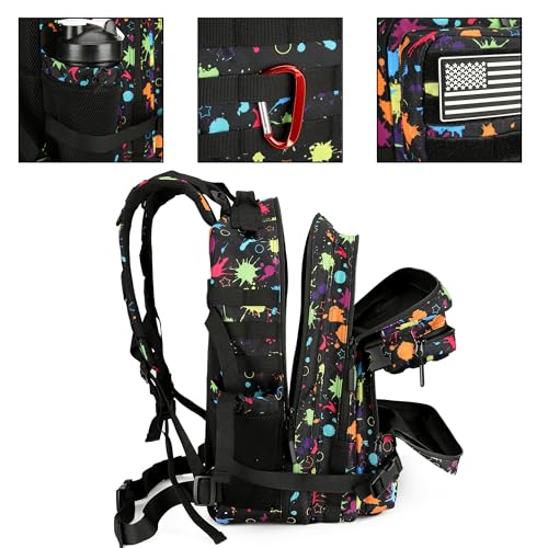 Lovelinks21 Tactical Assault Backpack - 45L 3 Day Assault Pack with MOLLE, Waterproof Rucksack - Fluorescent Tie Dye - color: Fluorescent Tie Dye