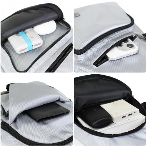 AMJ Crossbody Sling Bag Men Women, Casual Shoulder Backpack, Chest Daypack Satchel for Hiking Travel - color: White Gray, size: Large
