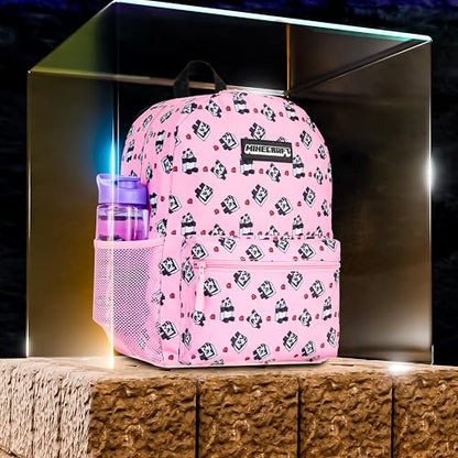 Minecraft Backpack for Boys Kids Teens Adjustable Straps Front Pocket Daypack Backpacks for Sports Gym School Gamer Gifts (Pink) - color: Pink