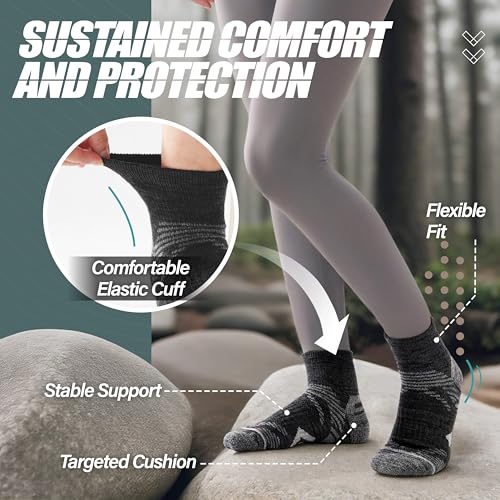 ANTSANG 6 Pairs Merino Wool Quarter Ankle Hiking Running Socks Compression Thermal Thick Cushion Socks for Women Men - color: Black Series, size: Medium