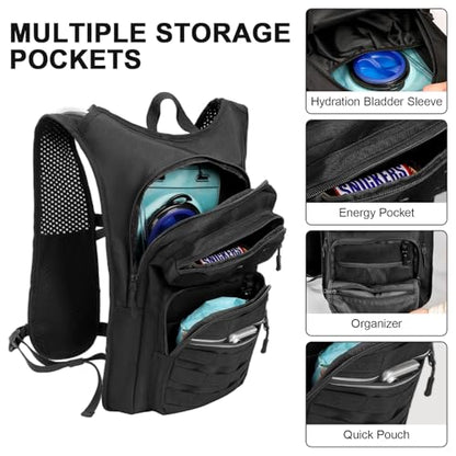 Tactical Hydration Backpack,Water Pack with 2L Leakproof Water Bladder | BPA-Free, 900D Polyester, MOLLE System, Breathable Back Panel, Adjustable Chest Strap for Hiking, Camping, Cycling & Trekking