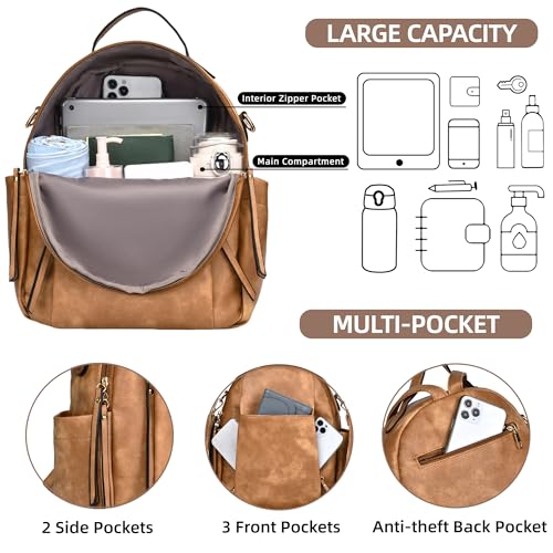 Small Backpack for Women Designer Leather Mini Backpack Purse Ladies Fashion Roomy Shoulder Handbag (Apricot) - color: Apricot