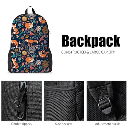 Fox Backpack Set for School,17 Inch Casual Back to School Bags with Lunch Box, Kids Daypack Bags and Pencil Case Set for Teens Boys Men Students - color: Fox