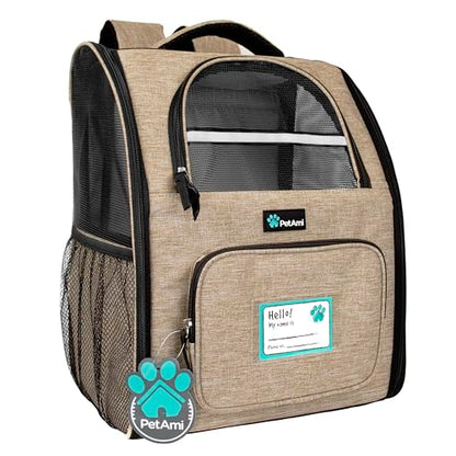 PetAmi Dog Backpack Carrier for Small Medium Dogs Large Cats up to 18 lbs, 2 Side Entry, Structured No-Collapse Frame, Airline Approved Ventilated Pet Backpack for Hiking Camping Travel Vet, Taupe - color: Heather Taupe
