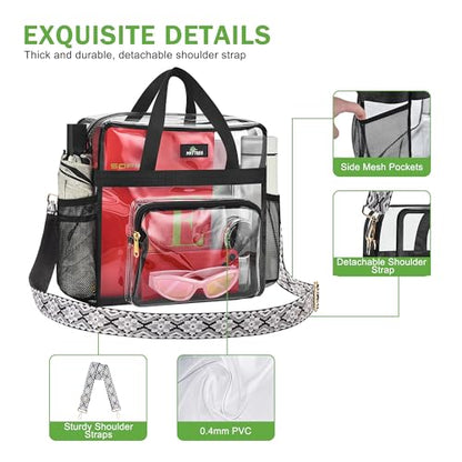 MAY TREE Clear Bag for Stadium Events, 12x6x12 Clear Tote Bag with Removable Strap, Transparent Bag for Concert Sports Gym, White Block-Strap - color: White Block-Strap