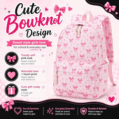 LOIDOU Girls Backpack for Kids Cute School Bookbag - color: Bow Pink 215, size: L-17"