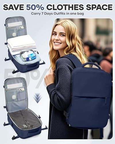 Vacuum Seal Travel Backpack with Air Pump,Compression Vacpack Waterproof Carry On Backpack for Travel Women Men with Vacuum System,Airlines Approved Daypack Laptop Space Saver Bags,DarkBlue - color: B9-darkblue(with Air Pump)