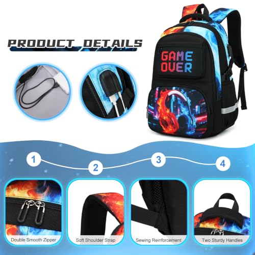 Scothen 3PCS Boys Backpack Set, Cool Backpack for Boys with Lunch Bag & Pencil Case, Kids School Bag Teen Boy Bookbag for Kindergarten Elementary Middle School with USB Charging Port - color: Red & Blue Headphones