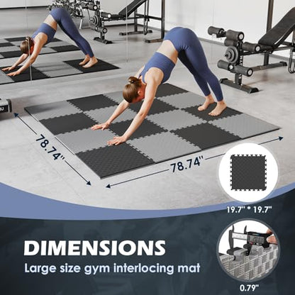 Reversible Dual‑Color EVA Foam Gym Mats, 16 Tiles (20"x20"), Two‑Tone Double‑Layer Interlocking Puzzle Floor Tiles for Home Gym, Workout Room & Garage