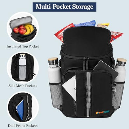 SUN CUBE Cooler Backpack 33 Can, Leakproof Insulated Backpack Cooler for Men Women, Camping Cooler Backpack for Beach Travel Hiking, Waterproof Lunch Backpack - color: Black