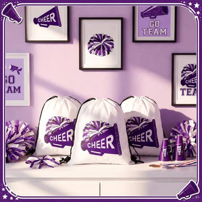 Kacctyen 24 Pcs Cheer Drawstring Backpack Cheer Team Gift Cheerleader Drawstring Gym String Bag Sports Party Favor Bulk (Purple) - color: Purple
