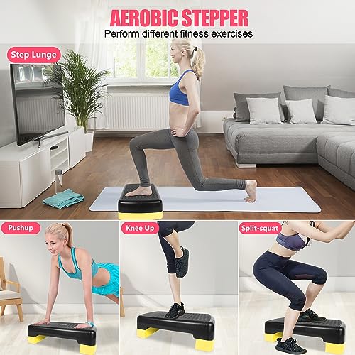 Height-Adjustable 4''-6'' Step Aerobics Platform Fitness Equipment Stepper Trainer Exercise Step Platform with 2 Riser