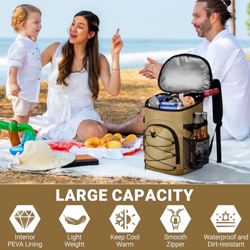 NECKORY Cooler Backpack, Lightweight and Soft Backpack Cooler for Men Women, Insulated Lunch Bag for Camping Traveling Hiking - color: Coffee